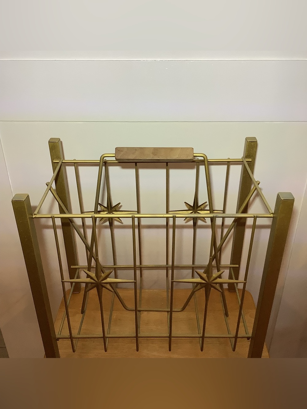 Vintage MCM Metal Atomic Starburst Record~Magazine~Rack Holder With Wood Handle